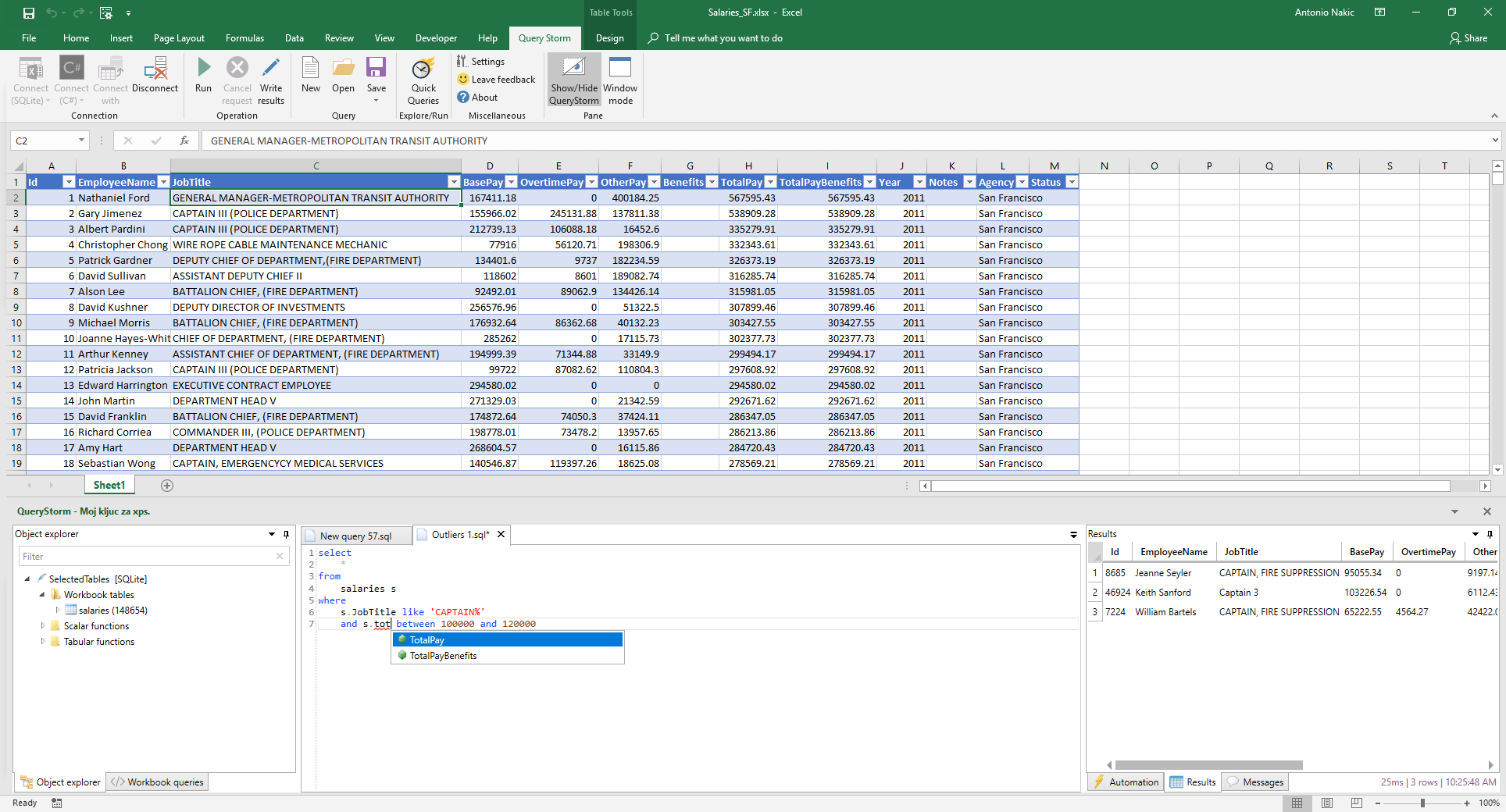 Use SQL on Excel tables.