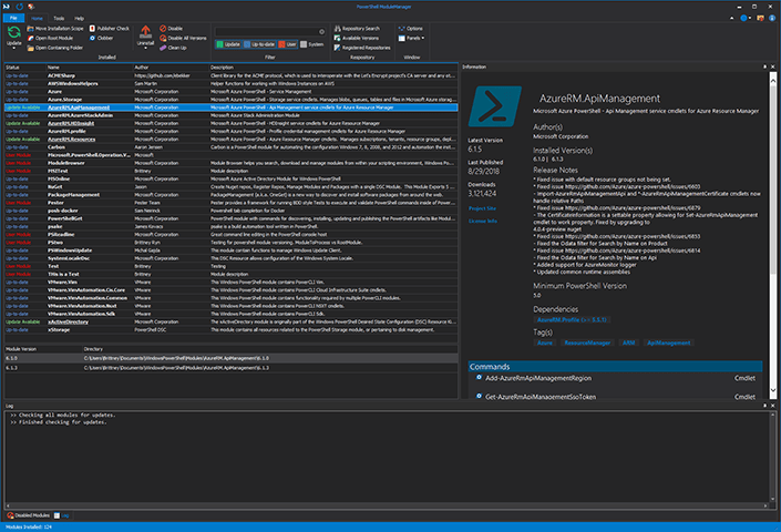 Screenshot of PowerShell ModuleManager