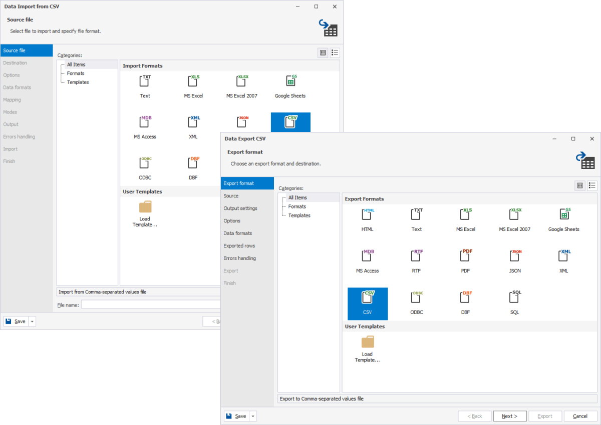 Data Export and Import