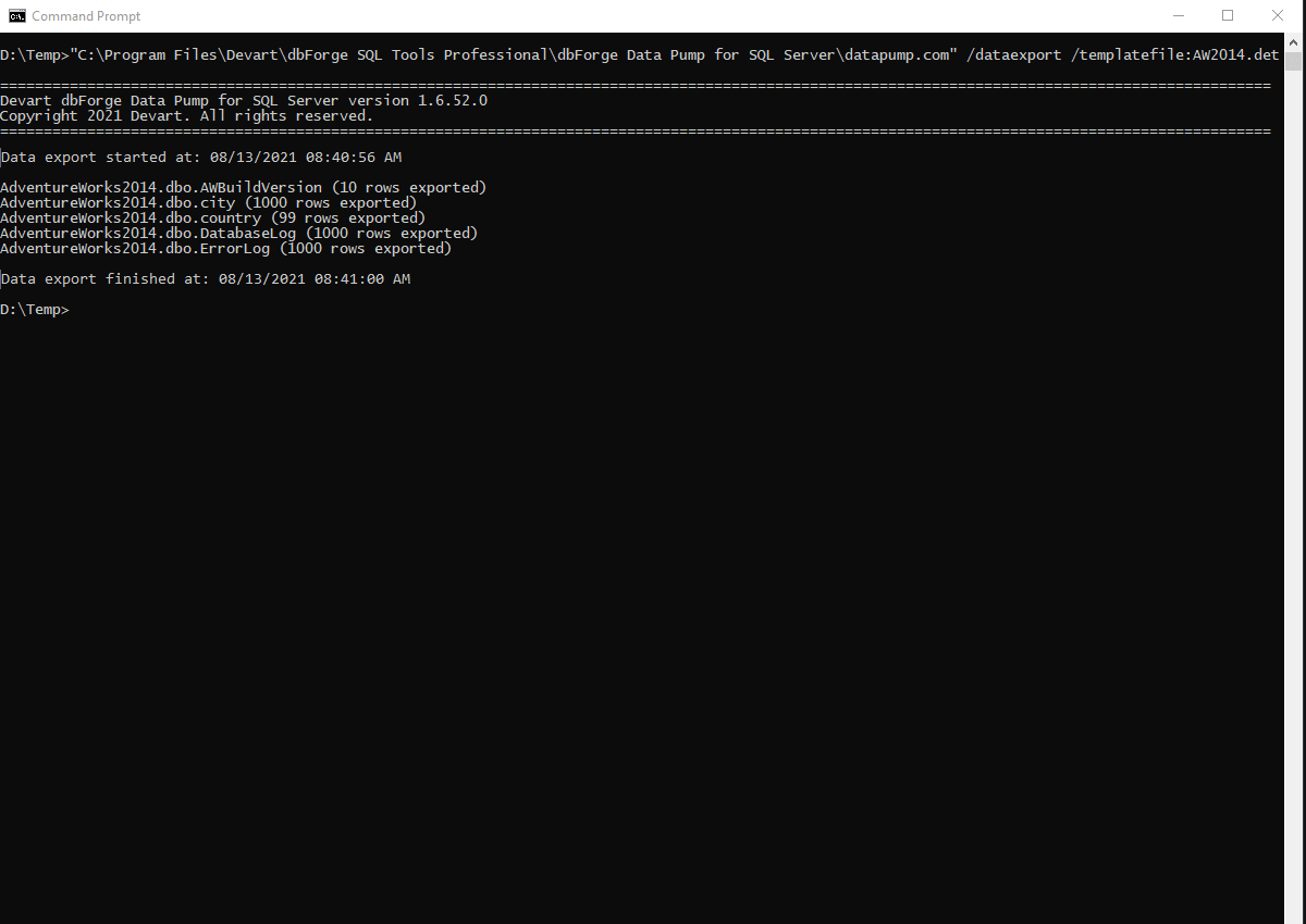 Command Line Export