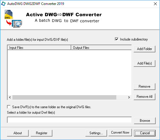 Screenshot of DWG to DWF Converter