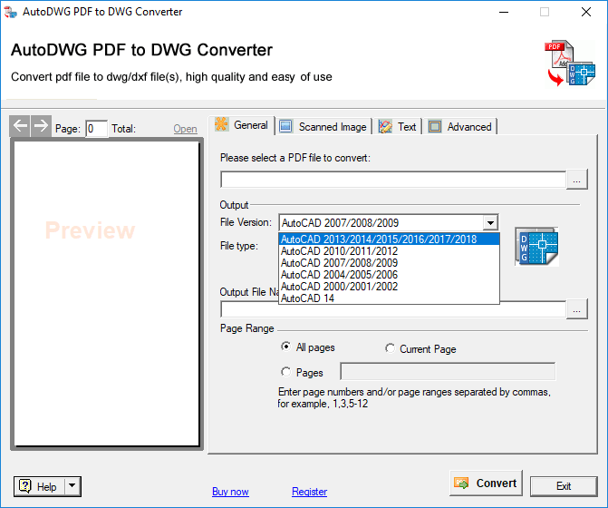 Screenshot of PDF to DWG Converter