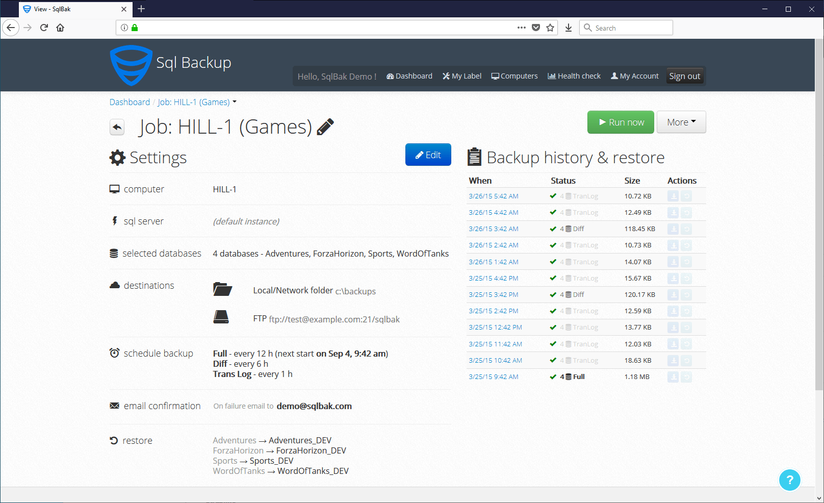 Screenshot of SqlBak