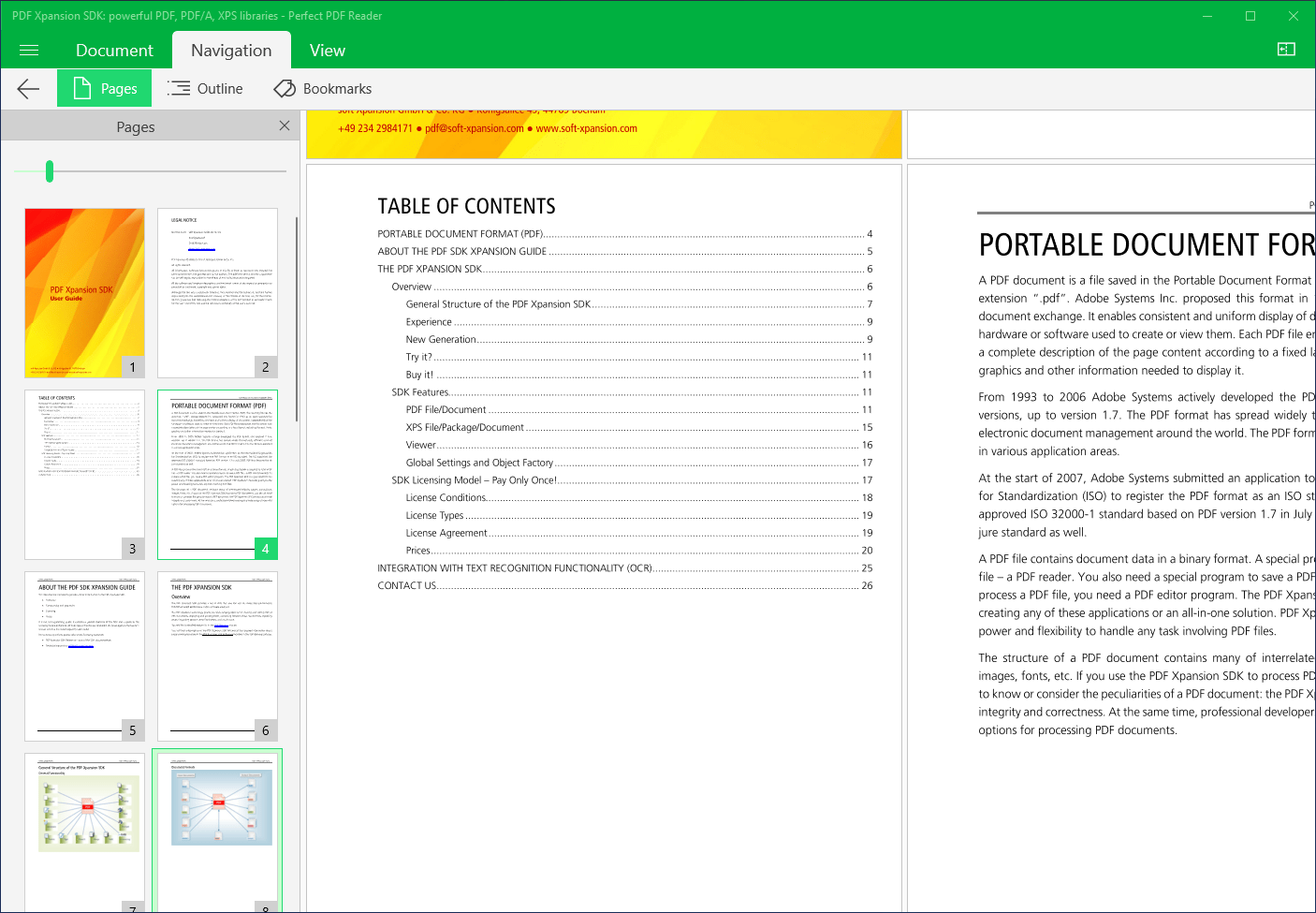 PDF Viewer with “Navigation” tabNavigate through PDFs via links and/or pages, including history.