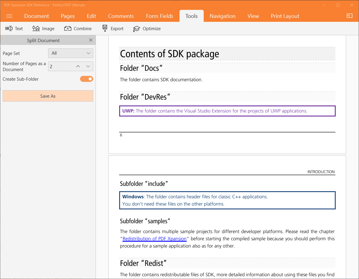 Split PDF Documents Functionality in a Windows 10 App