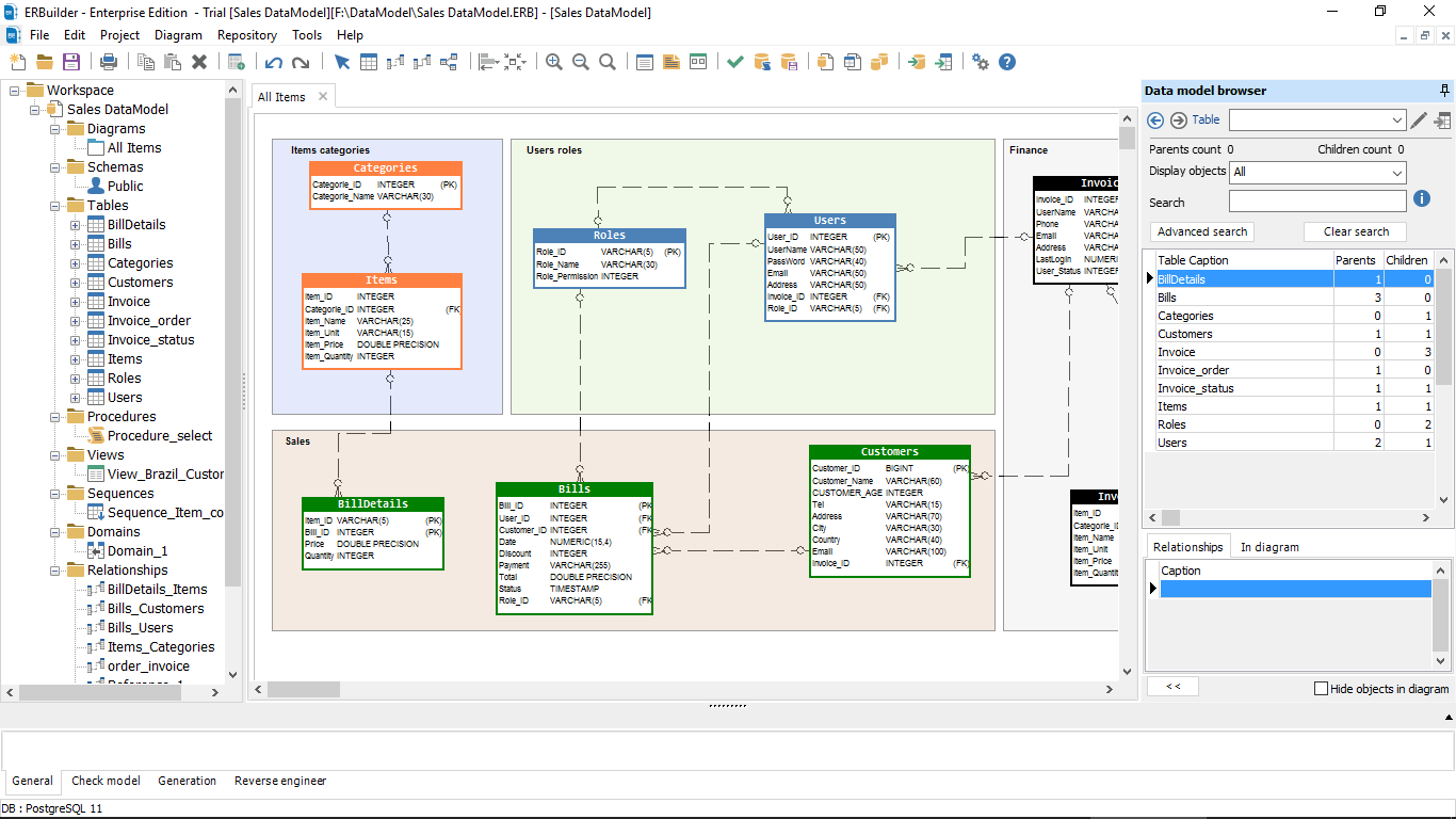Screenshot of ERBuilder Data Modeler