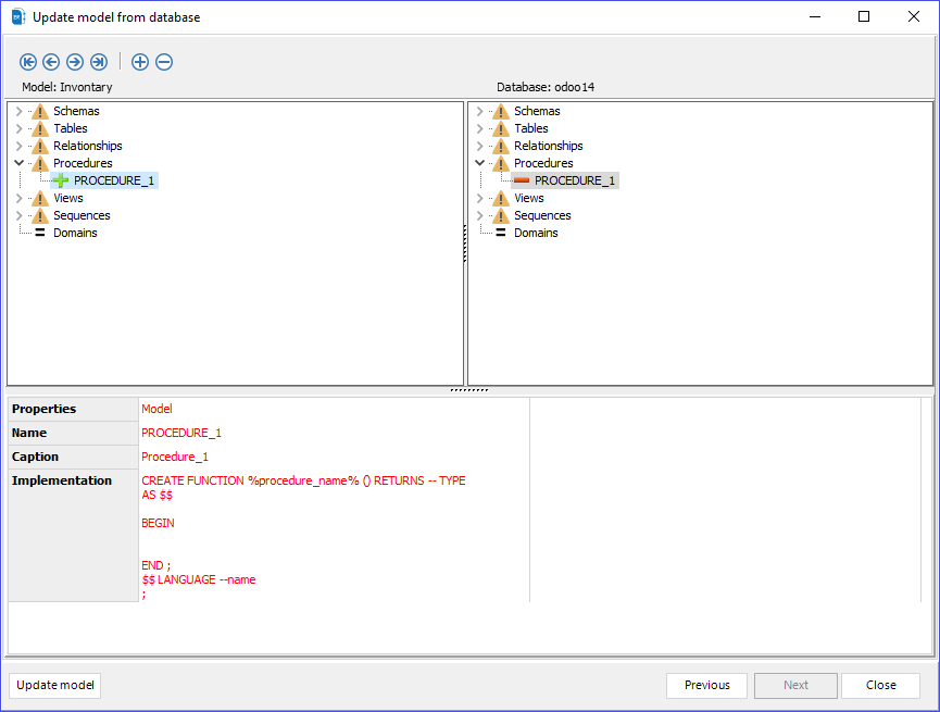 Update a data model from a database.