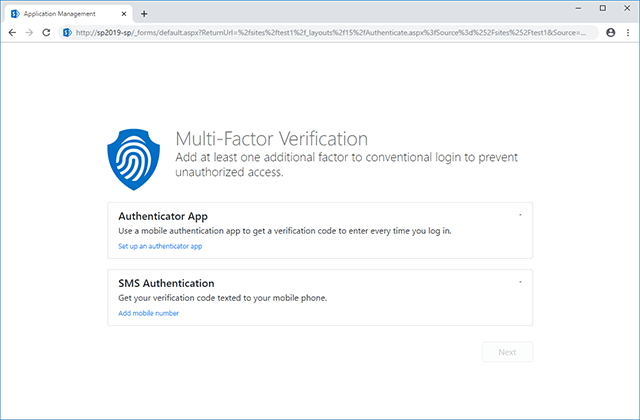 Screenshot of HarePoint Multi-Factor Authentication (MFA) for SharePoint