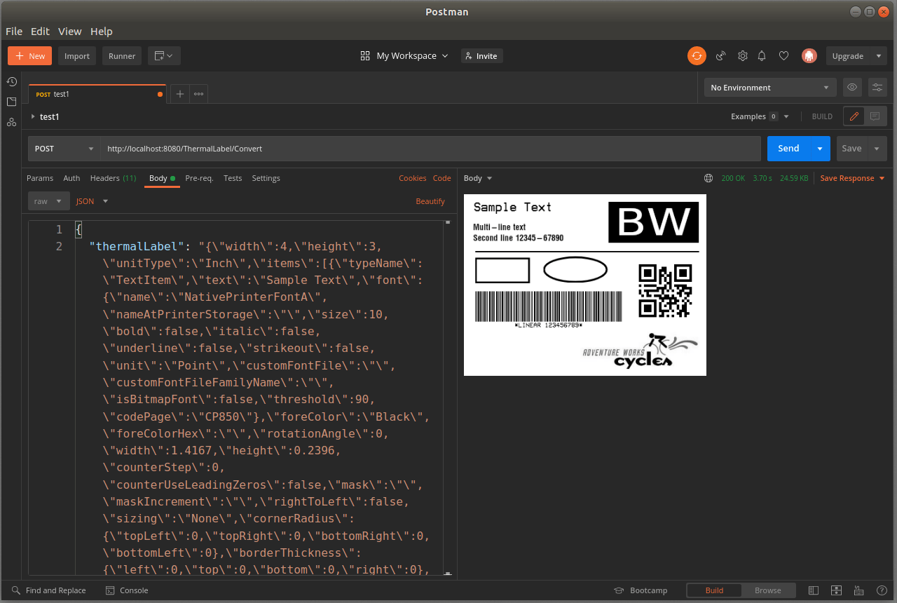 Screenshot of Neodynamic ThermalLabel Web API for Docker