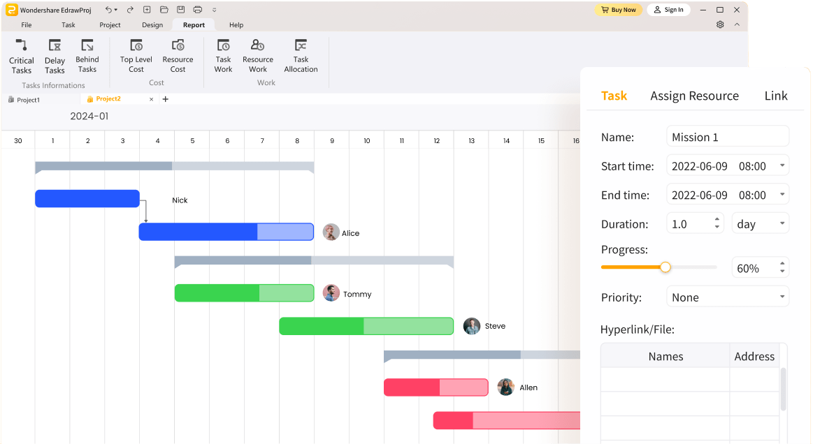 Assign TasksPrioritize tasks, change start dates and duration of tasks with our intuitive drag-and-drop functionality. Set up dependencies with a click. With Ed