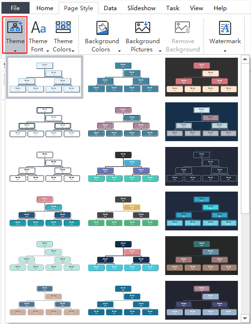 Apply and Change ThemeA chart theme is a collection of the default format settings used for the various types of elements in your chart, including a set of them