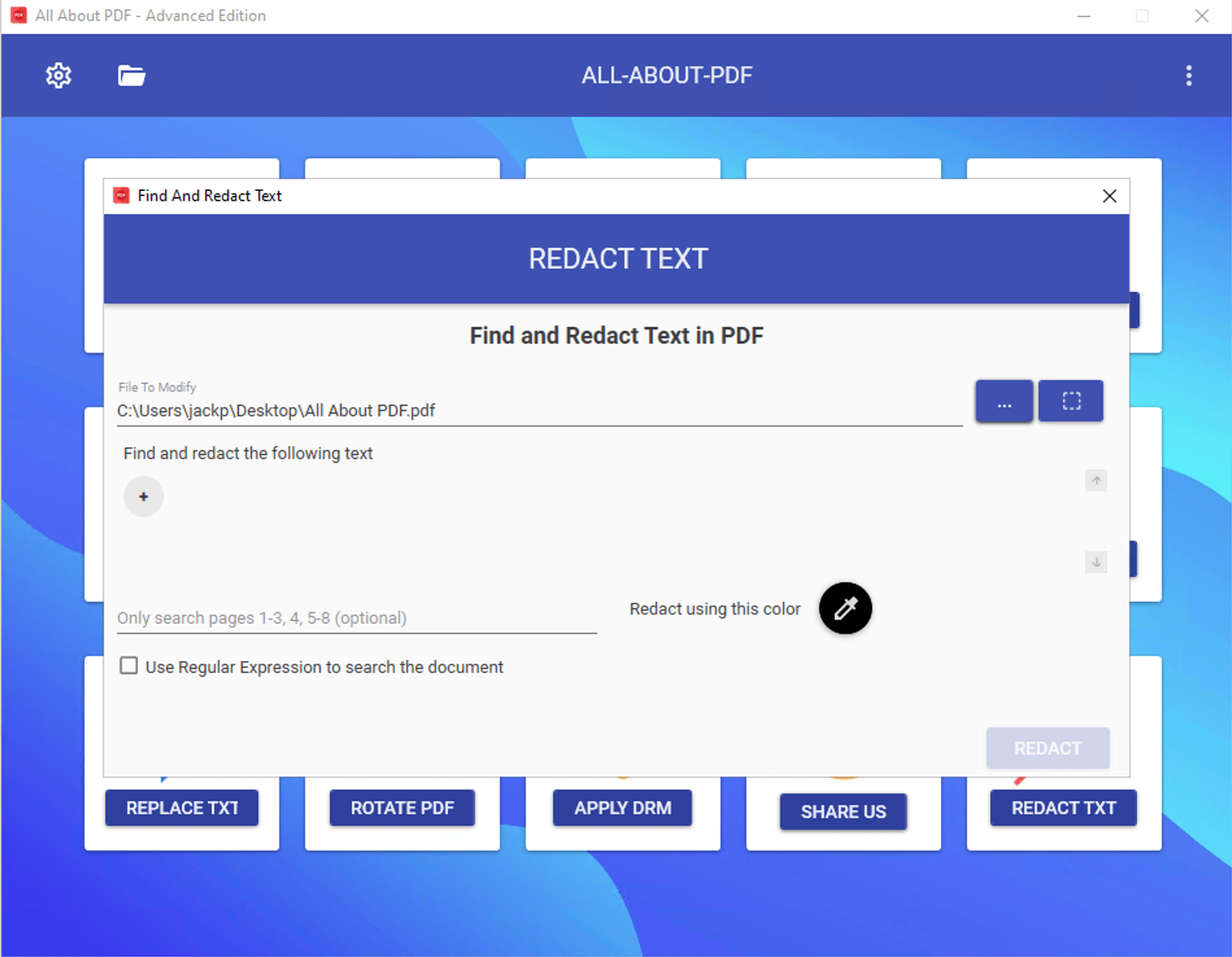 Redact text to remove sensitive information before sharing PDF documents.