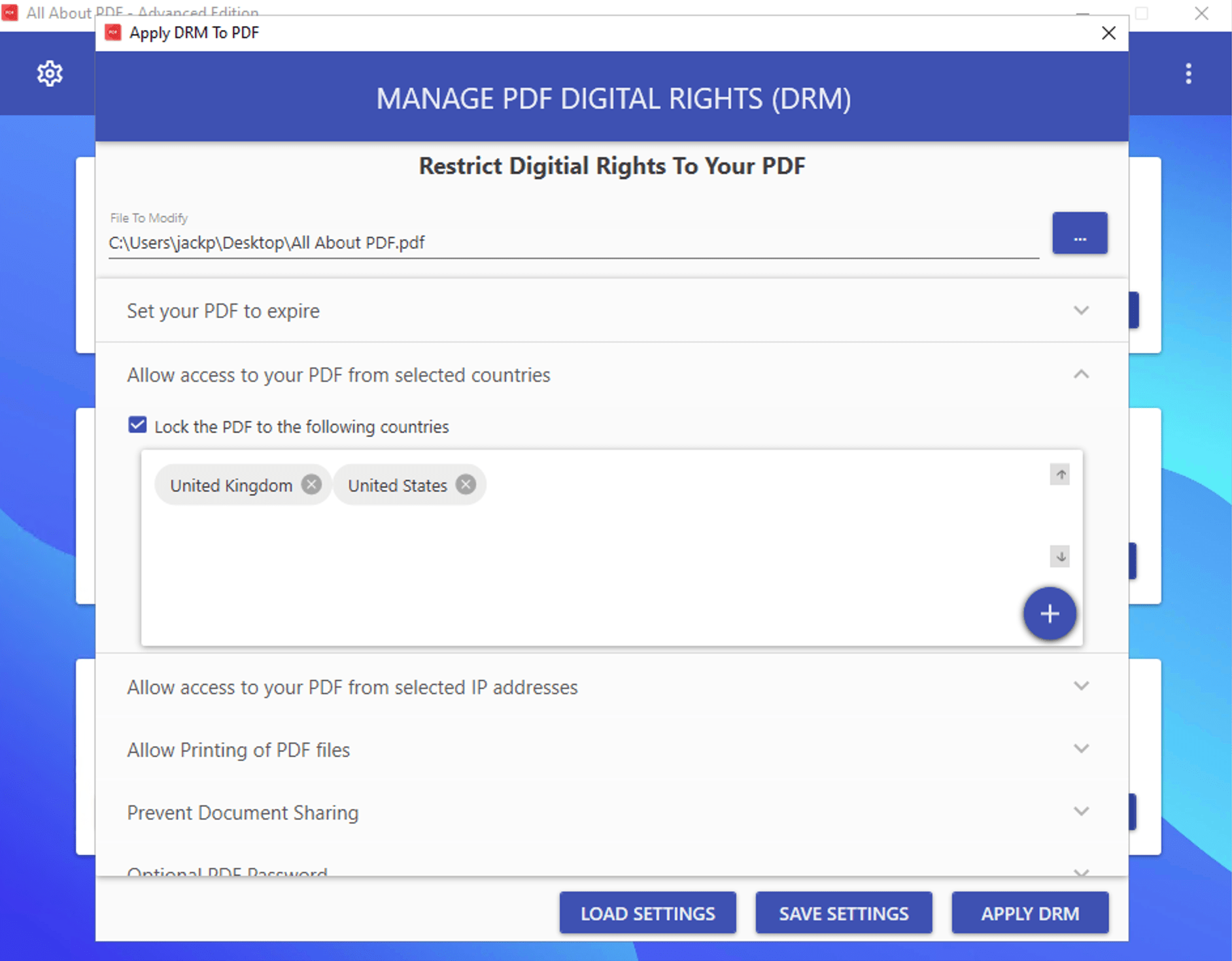 DRM - Location LockImagine being able to share a PDF document and it can only be opened in set locations. DRM Location Lock allows users to select the country/c