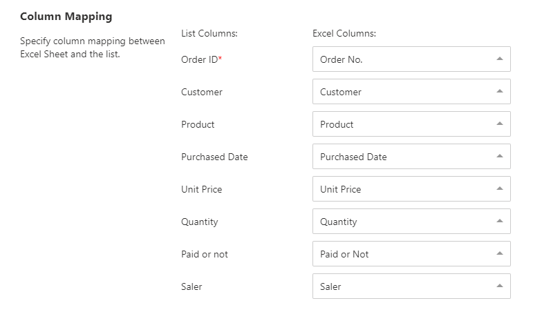 Map Fields Between SharePoint and Excel