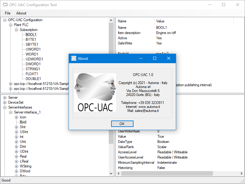 Screenshot of OPC-UAC