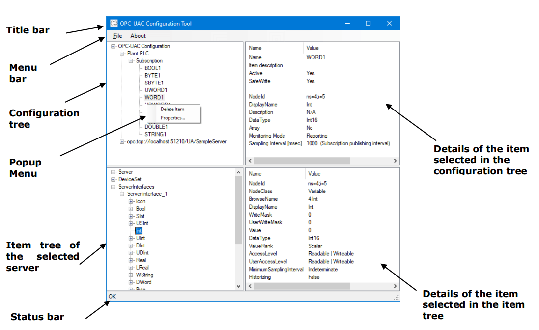 Configure connections, elements and subscriptions.