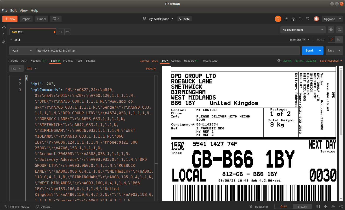 Neodynamic EPLPrinter Web API for Docker