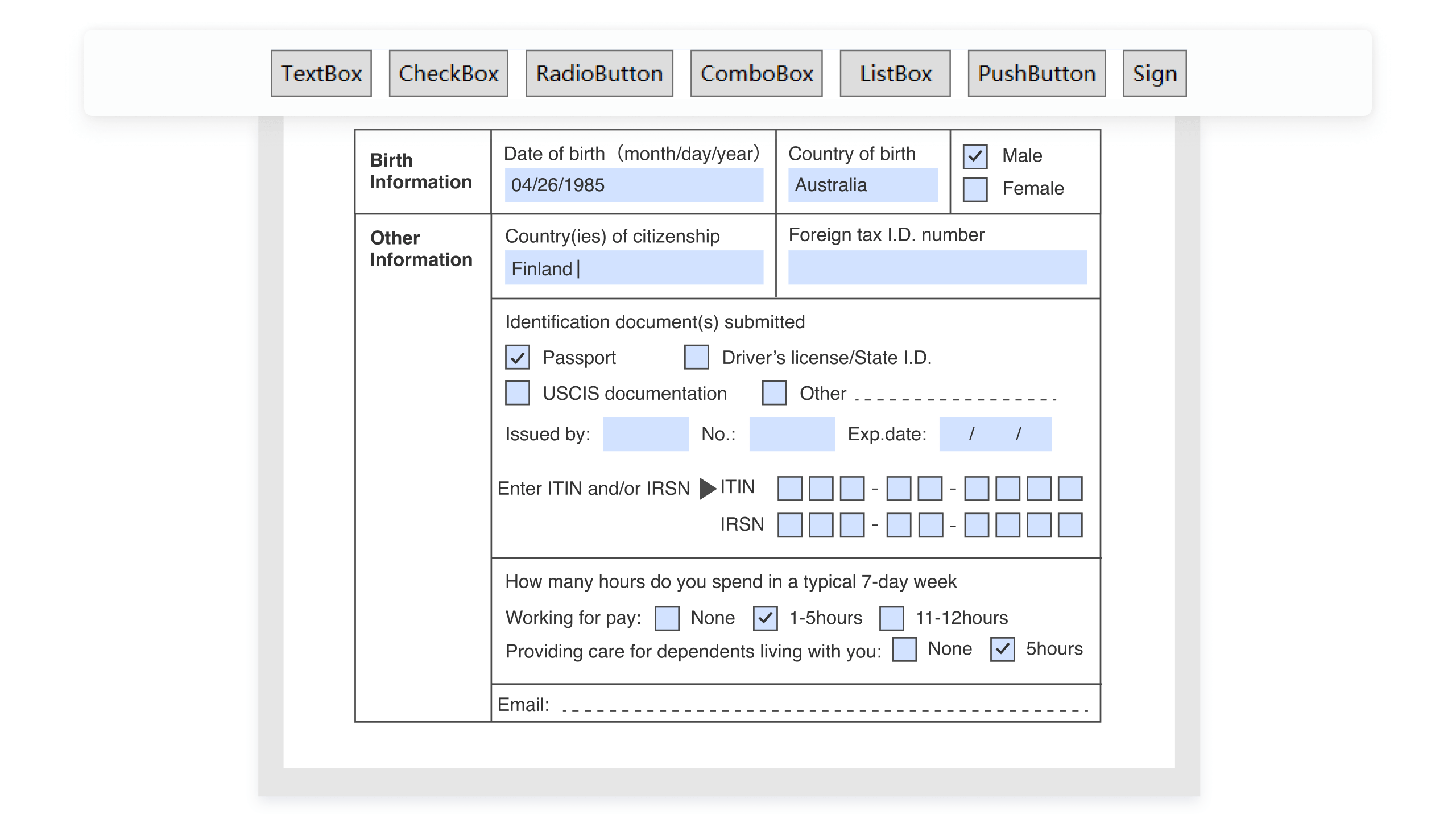 Form fill, edit, and create.