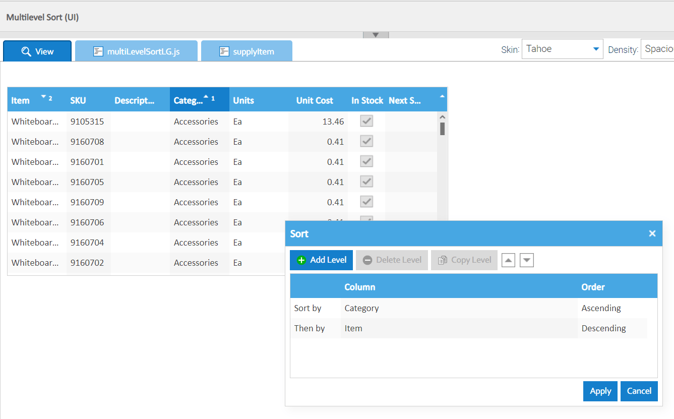 In Grid SortingSort your data in any way you need. You can even customize your sort in multiple directions across multiple fields.