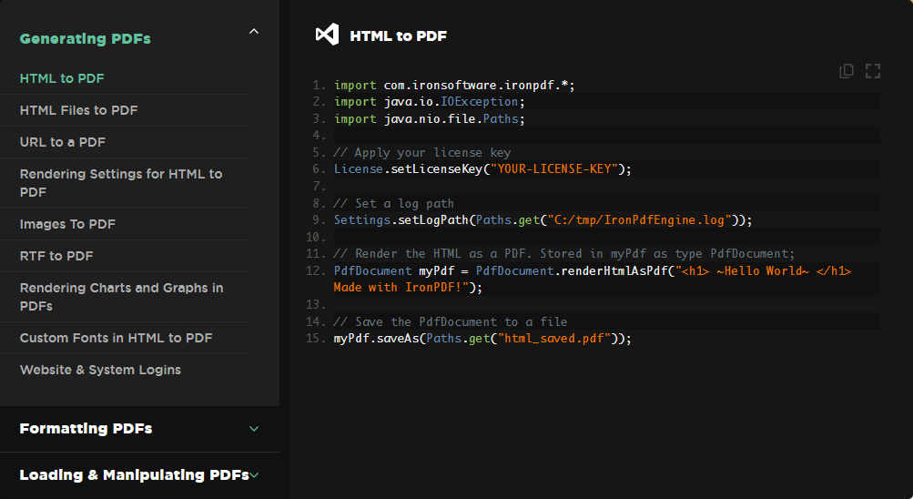 Screenshot of IronPDF for Java