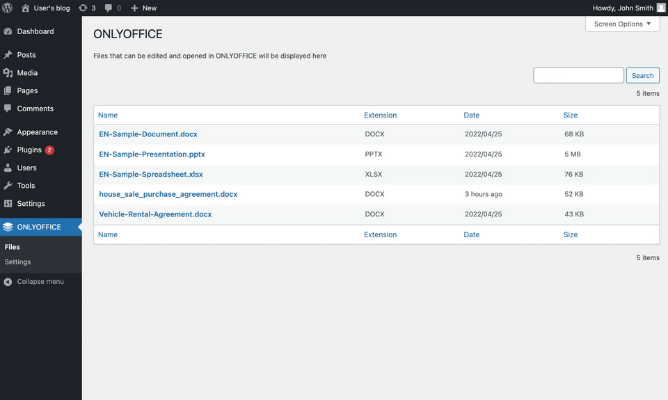 Screenshot of ONLYOFFICE Docs Enterprise Edition with WordPress Connector