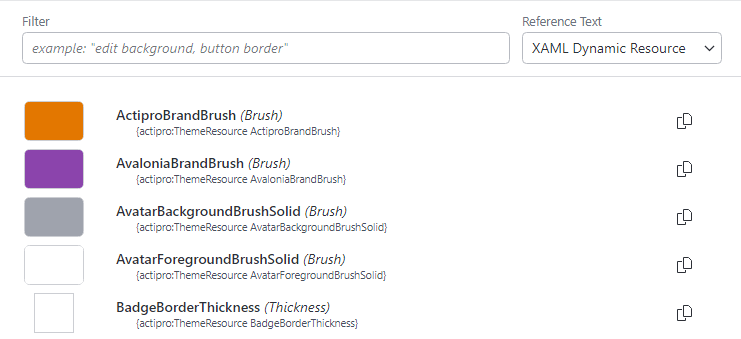 Theme AssetsAssets are theme resources (brushes, thicknesses, etc.), control themes, and glyphs that are generated or provided as part of Actipro's themes.