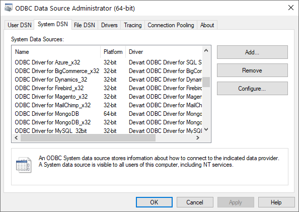 Screenshot of Devart ODBC Driver Universal Bundle