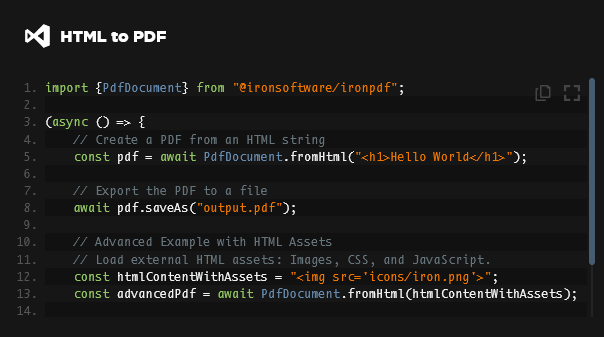 Screenshot of IronPDF for Node.js
