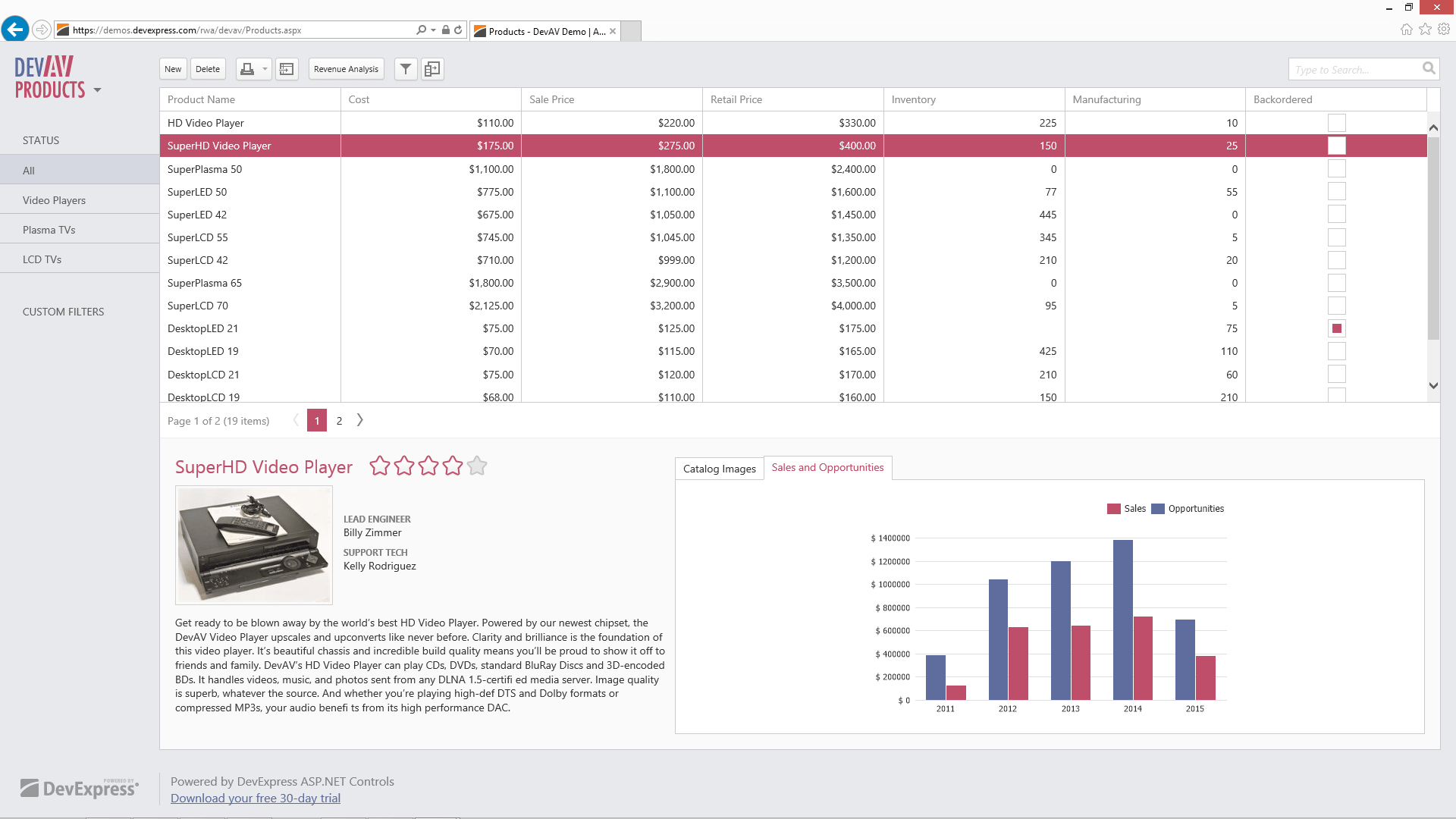 Screenshot of ASPxGridView