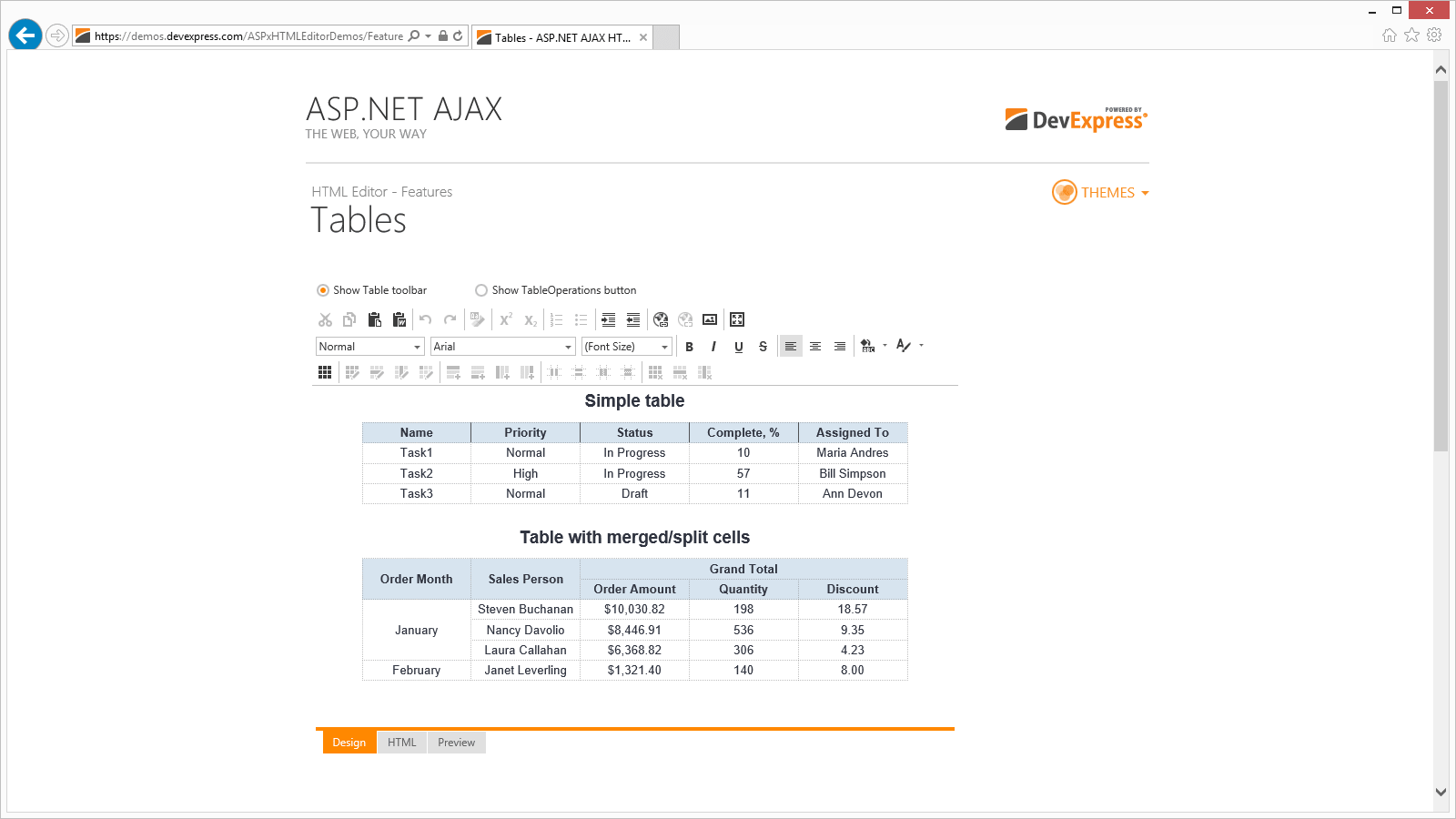 HTML Editor Tables
