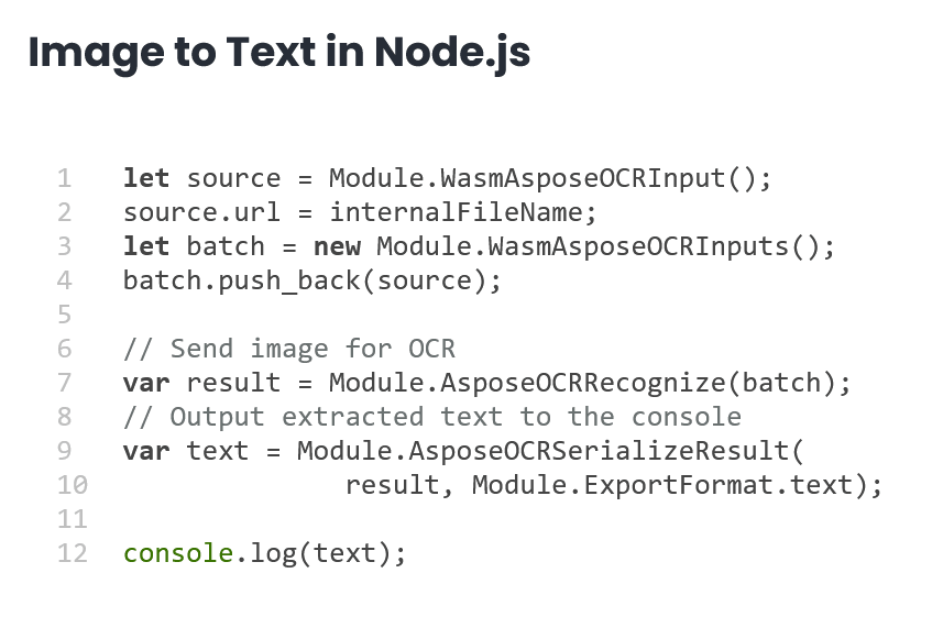 Screenshot of Aspose.OCR for Node.js via C++