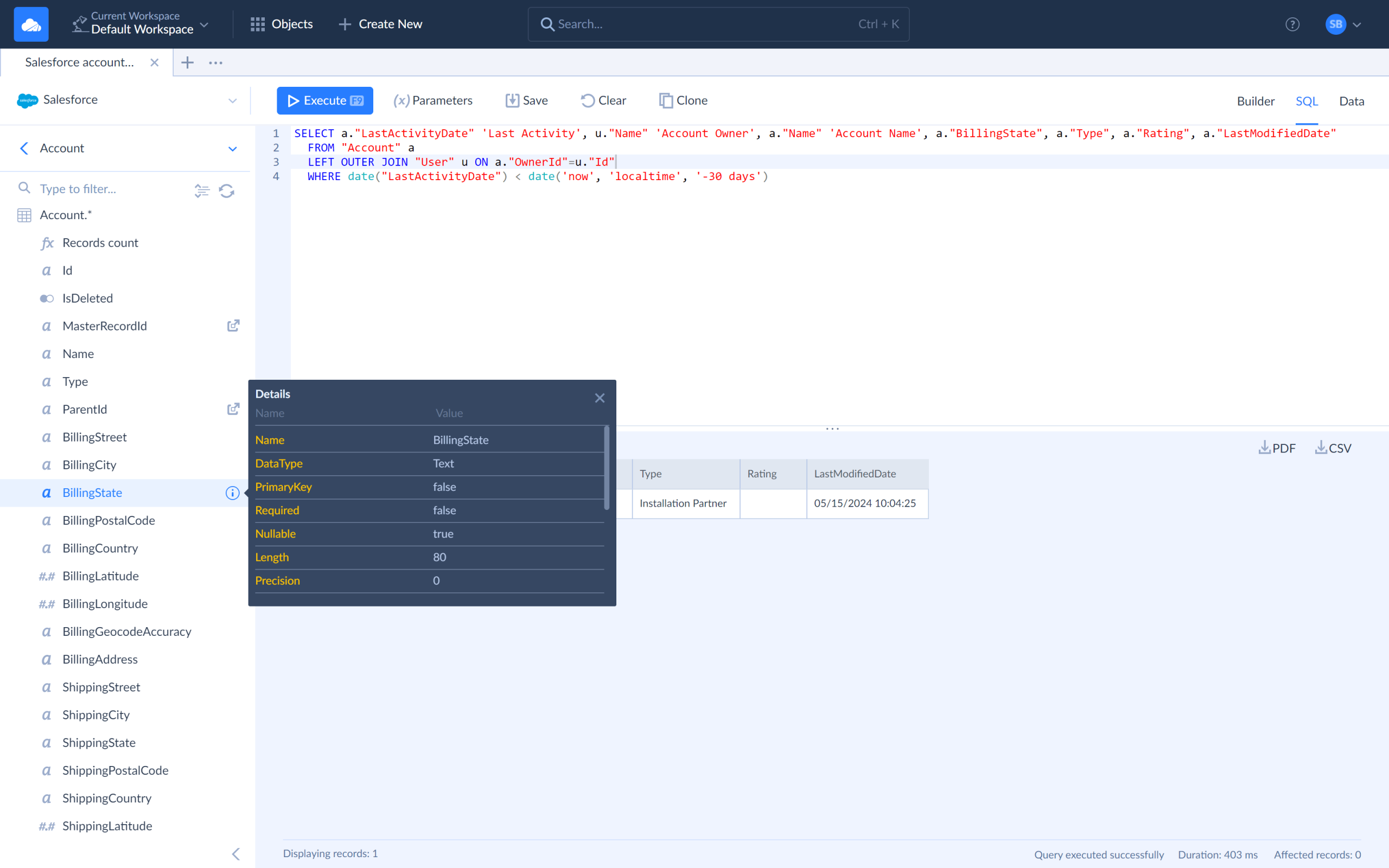 Screenshot of Skyvia Query