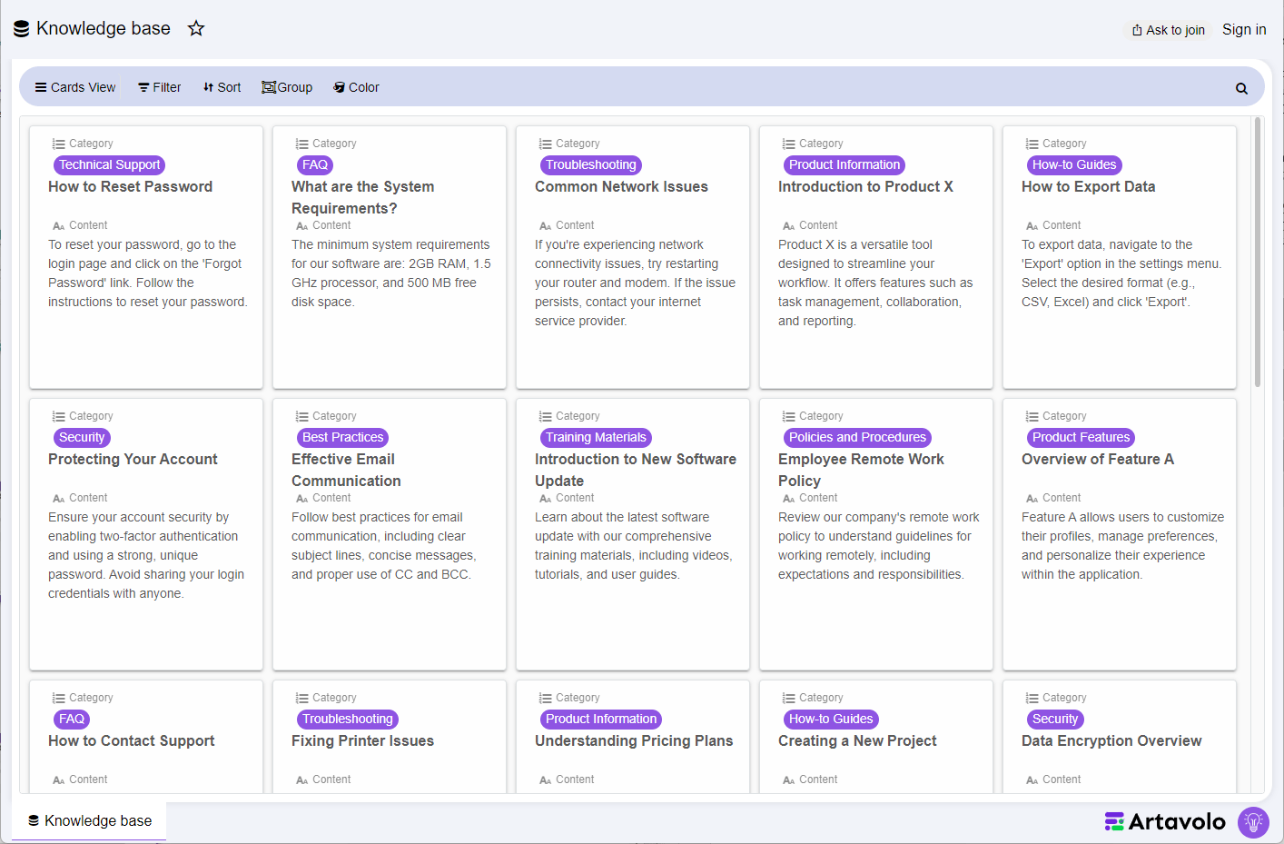 Artavolo Card ViewThis functionality helps teams manage detailed task information efficiently, improving project visibility and collaboration.