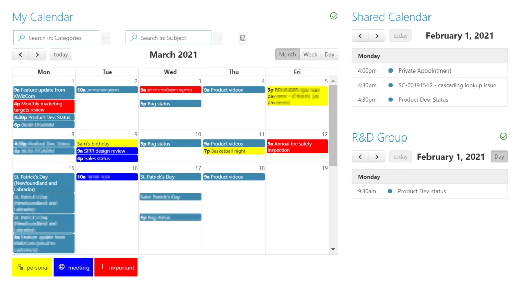 Screenshot of KWIZ Calendar Plus