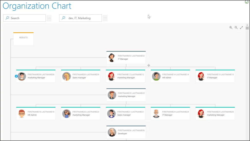 Organizational Chart FiltersConfigure your filters to enable end-users quickly find employees by any property.