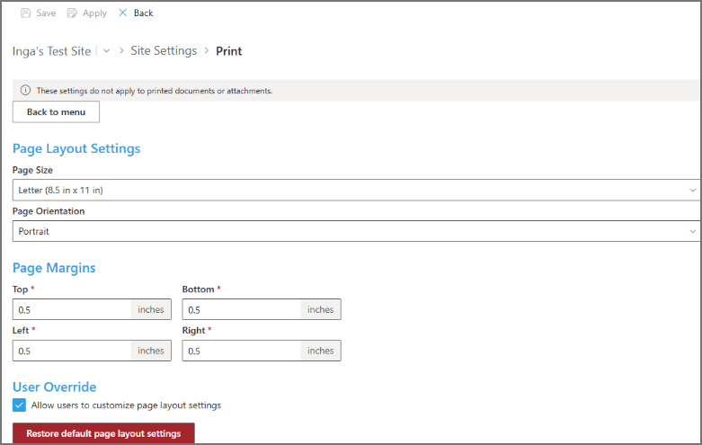 Page Layout SettingsUse this settings page to configure the following print layout properties.