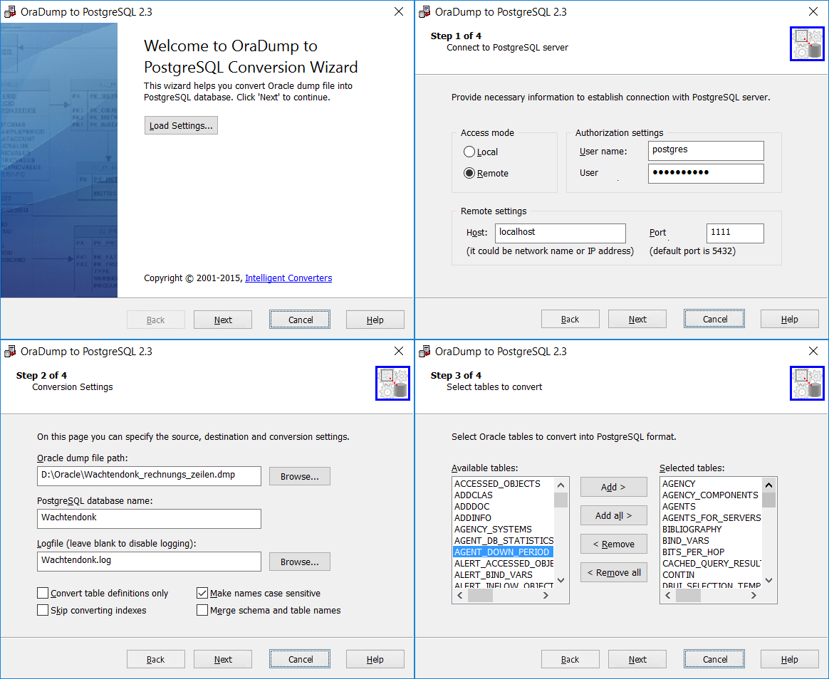 Screenshot of OraDump to PostgreSQL