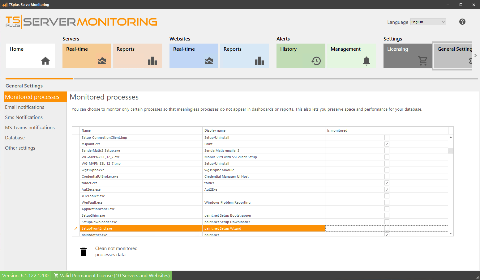 Monitored Processes Form