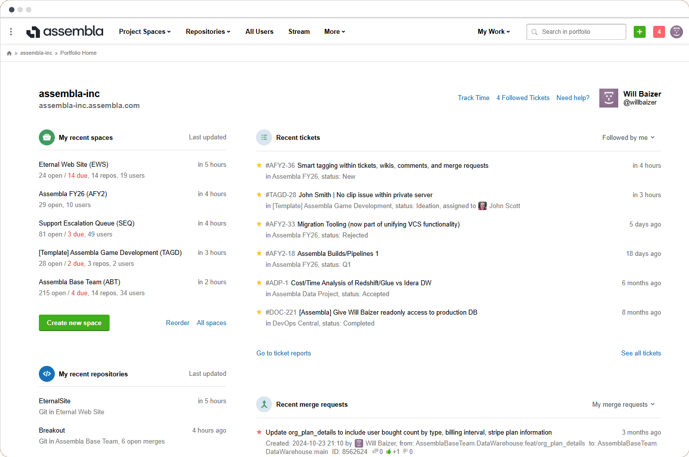 Screenshot of Assembla