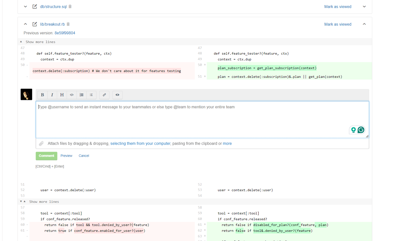 Inline Code ReviewsLeave feedback or discuss improvements in full context, not in external tools like Slack or email.