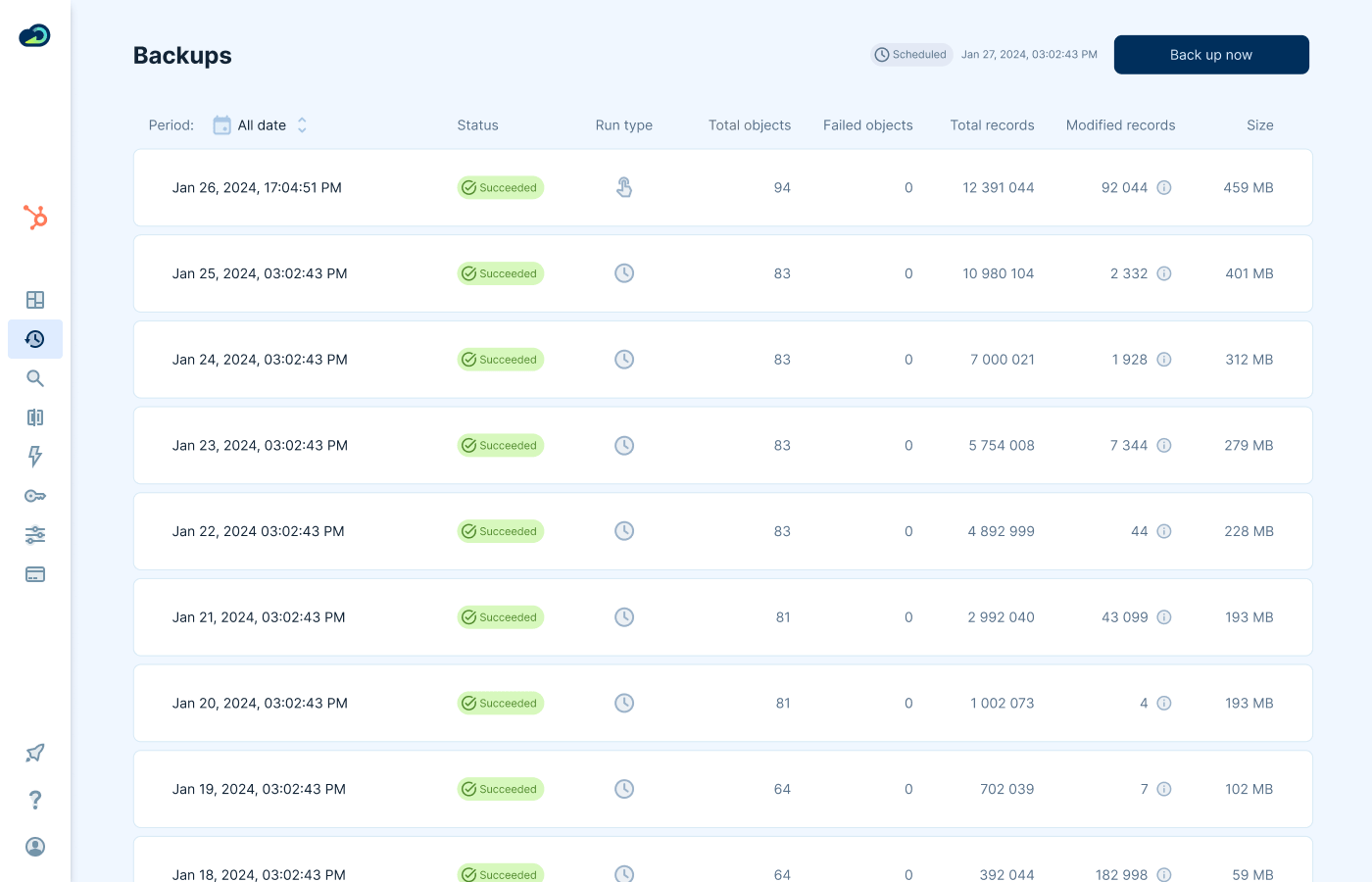 Screenshot of SkyBackup