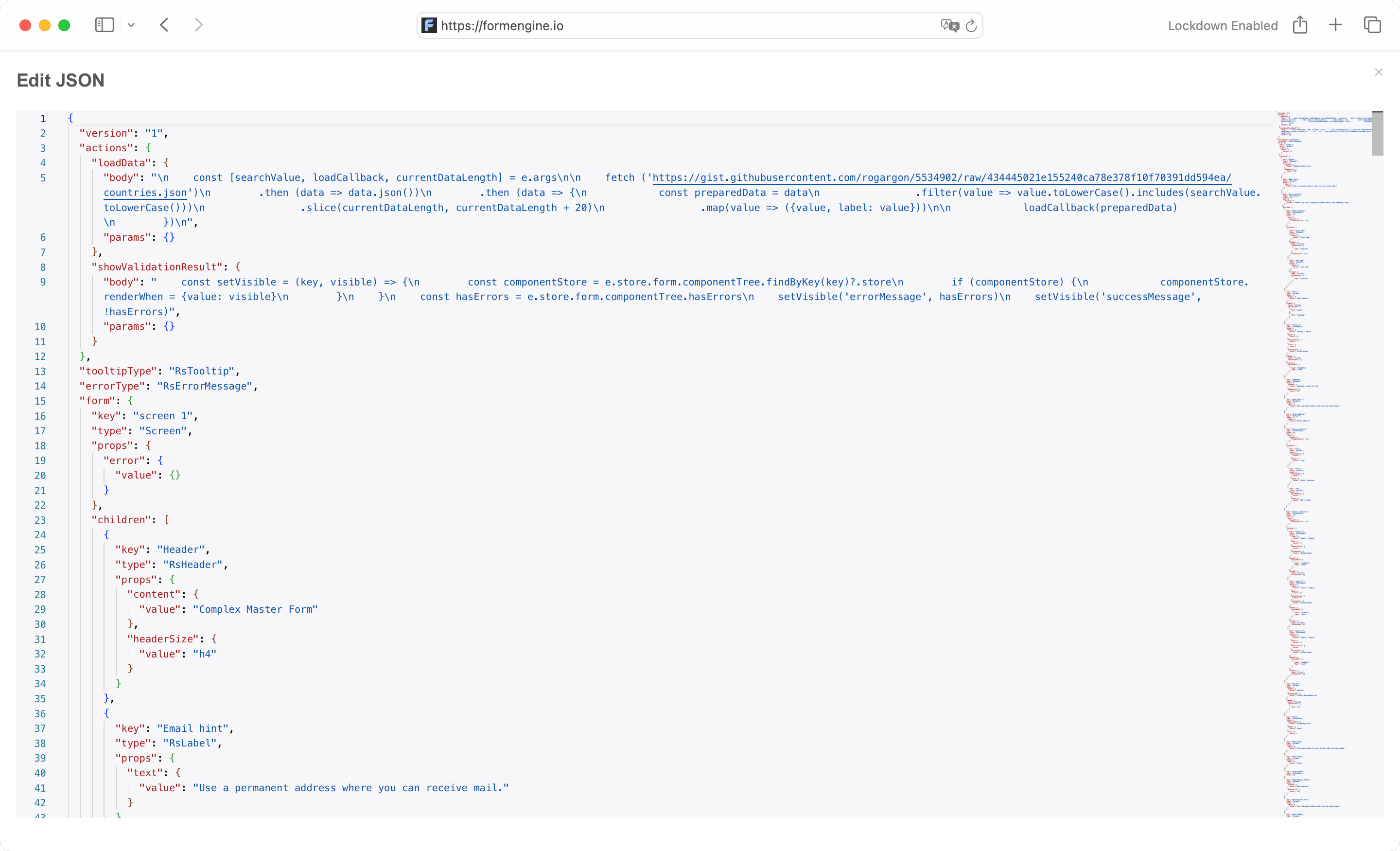 Directly view and edit the form’s JSON structure.