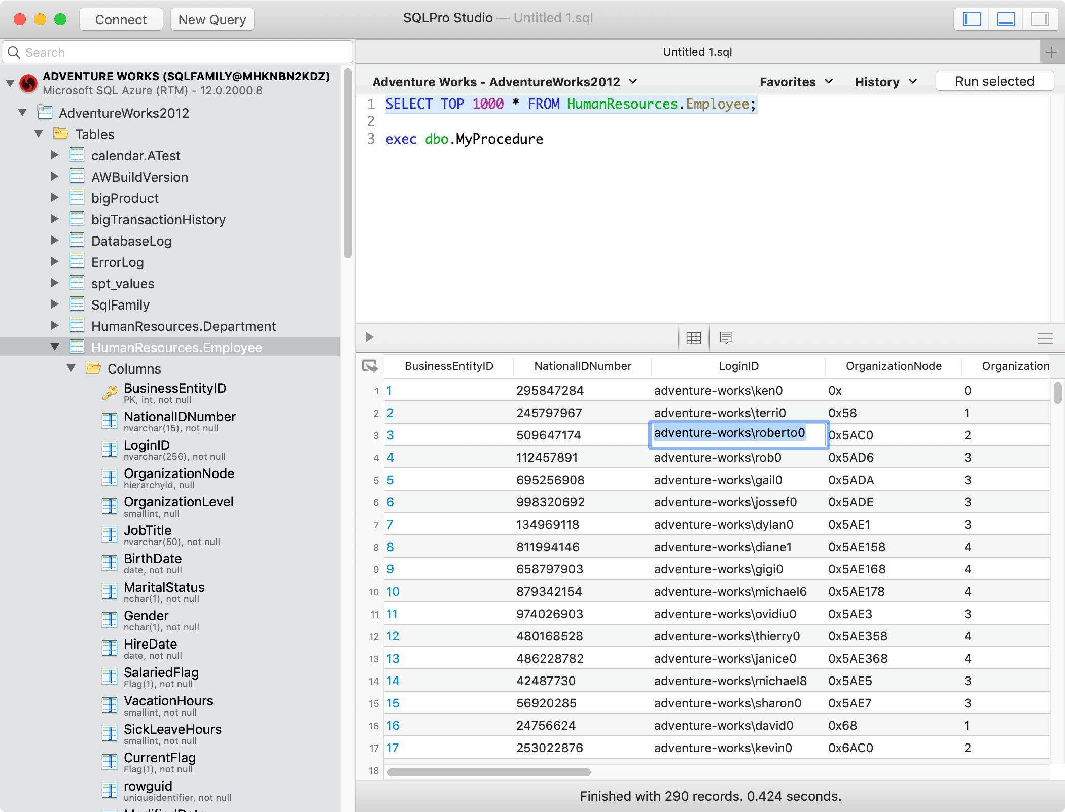 Screenshot of SQLPro Studio