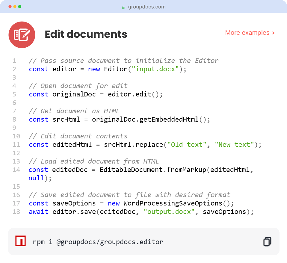 GroupDocs.Editor for Node.js via Java