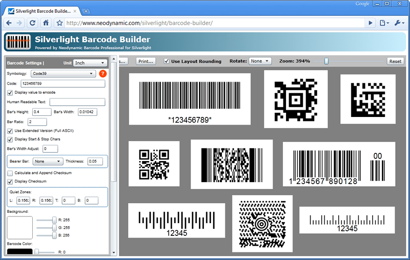 Screenshot of Neodynamic Barcode Professional for Silverlight - Ultimate Edition