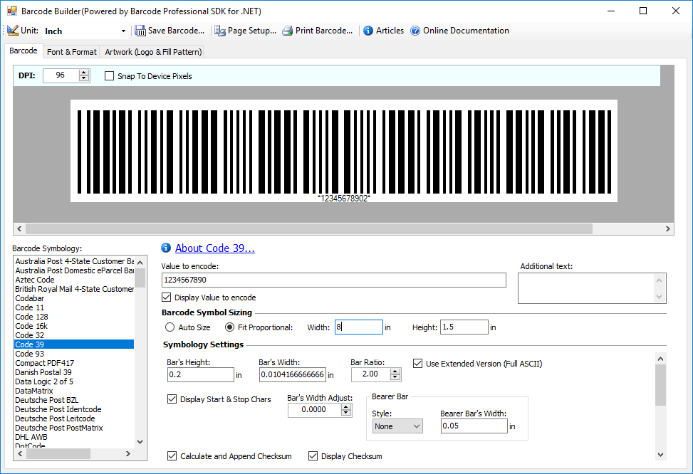 Screenshot of Neodynamic Barcode Professional SDK for .NET - Ultimate Edition