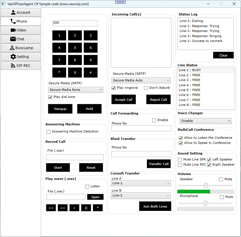 VaxVoIP MS Windows SIP Phone SDK