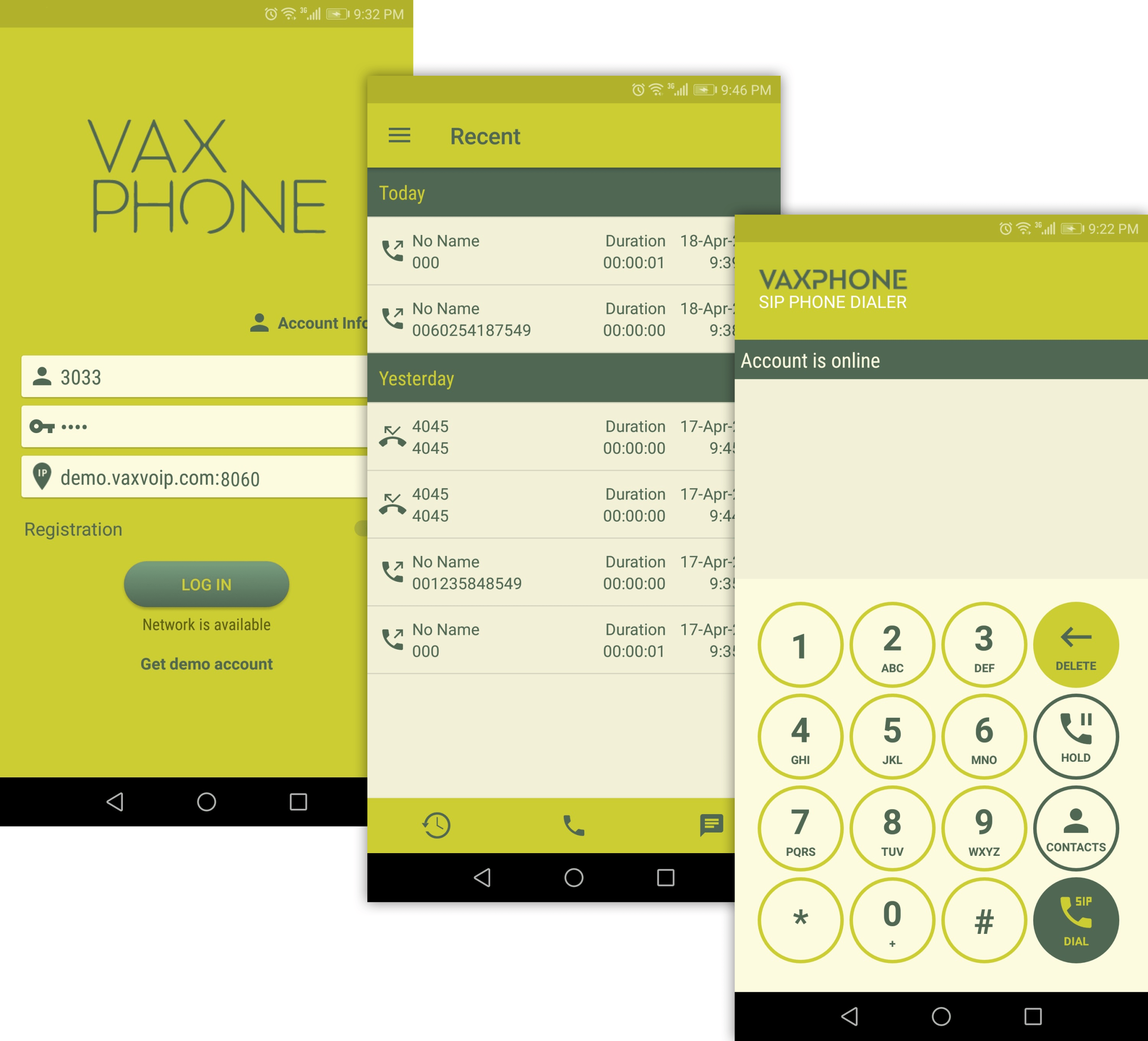 Screenshot of VaxVoIP Android SIP Phone SDK
