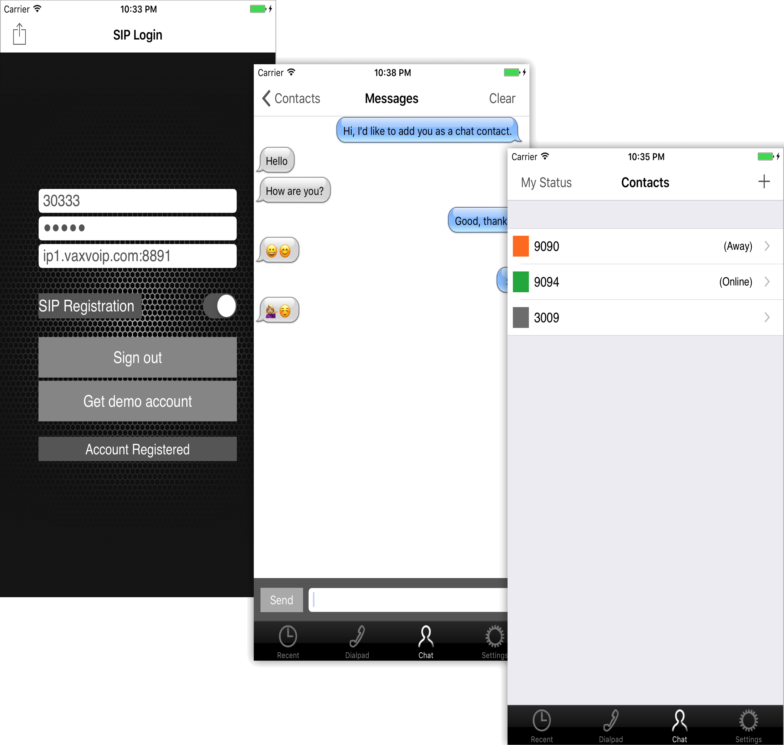 Screenshot of VaxVoIP iOS SIP Phone SDK