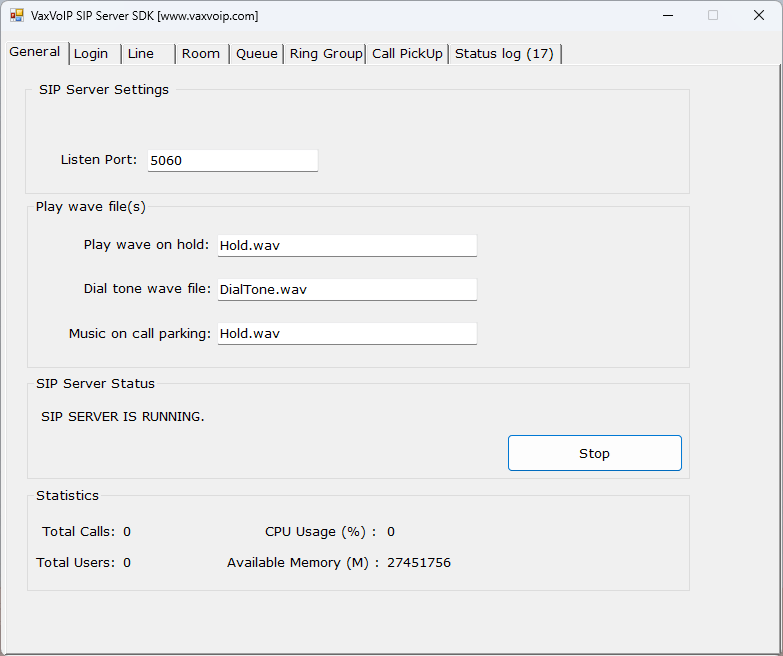 VaxVoIP SIP Server SDK Screenshot